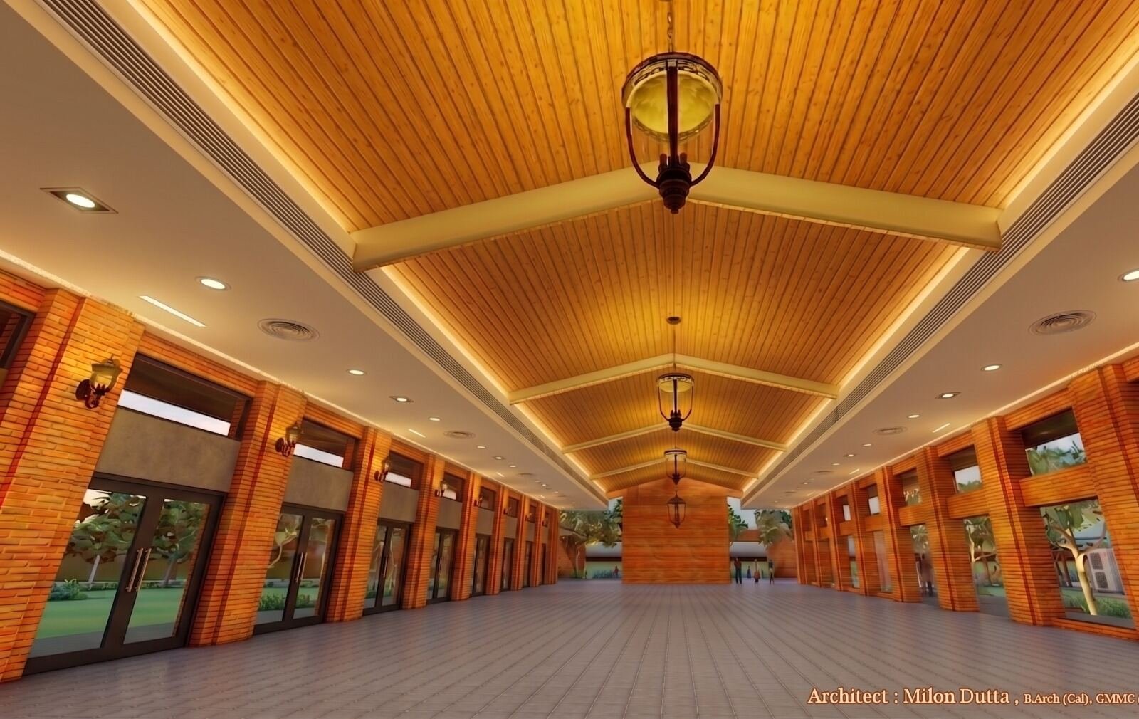 Long corridor inside the banquet hall