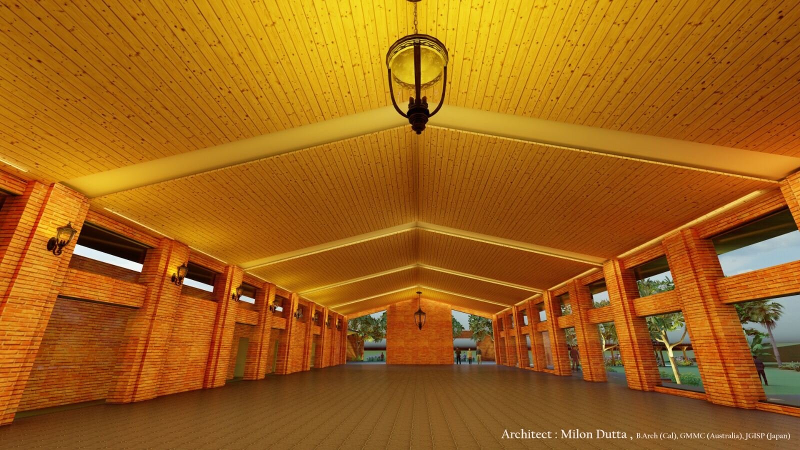 Interior of the banquet hall with timber ceiling