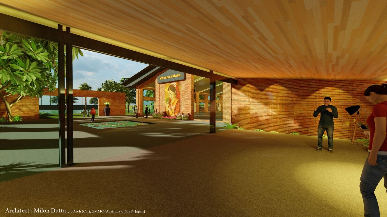 Covered walkway leading toward the entrance